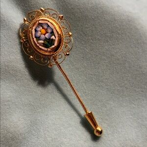 Gold Filigree Stick Pin micro mosaic insert